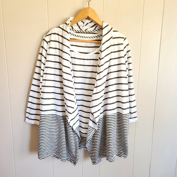 Talbots twin set cardigan tank top olive green white striped stretchy knit S - Picture 4 of 11